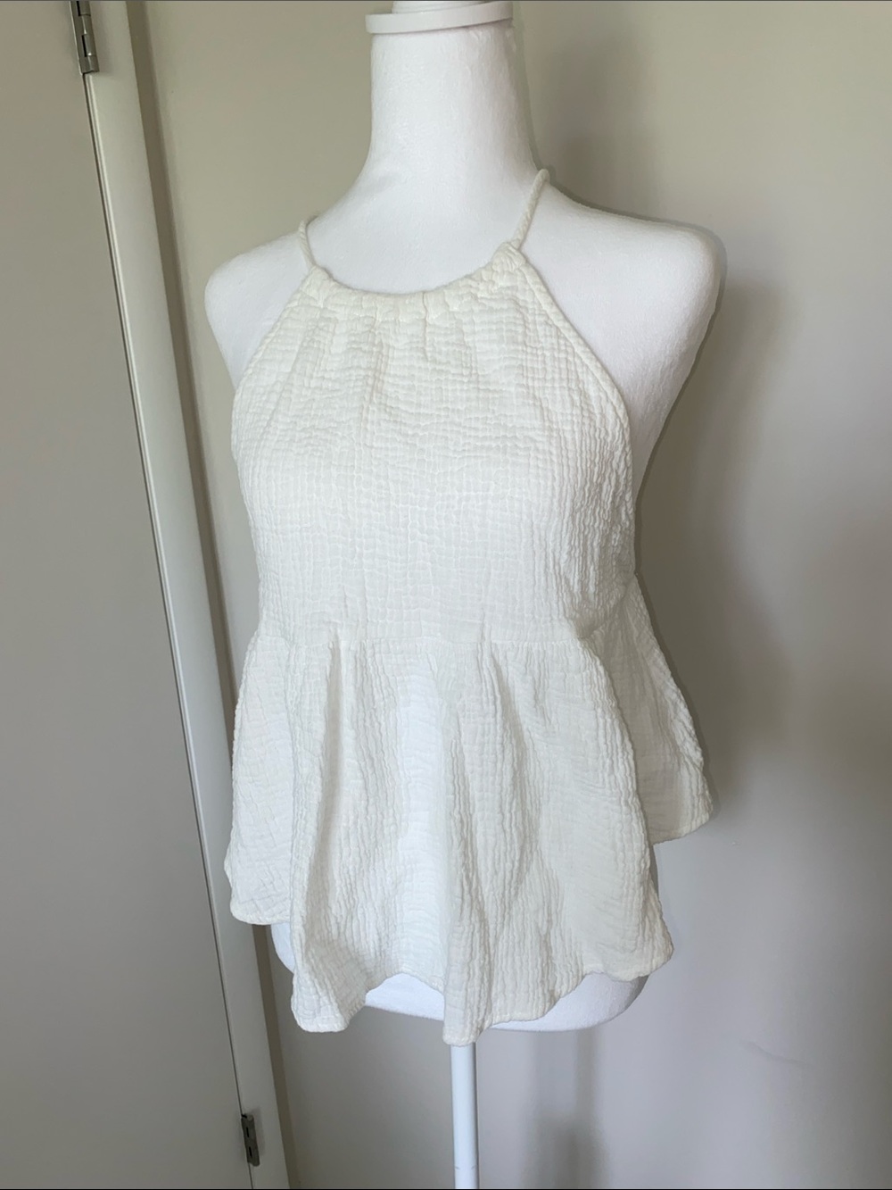 Altar'd State Cream Textured Halter Peplum Tank